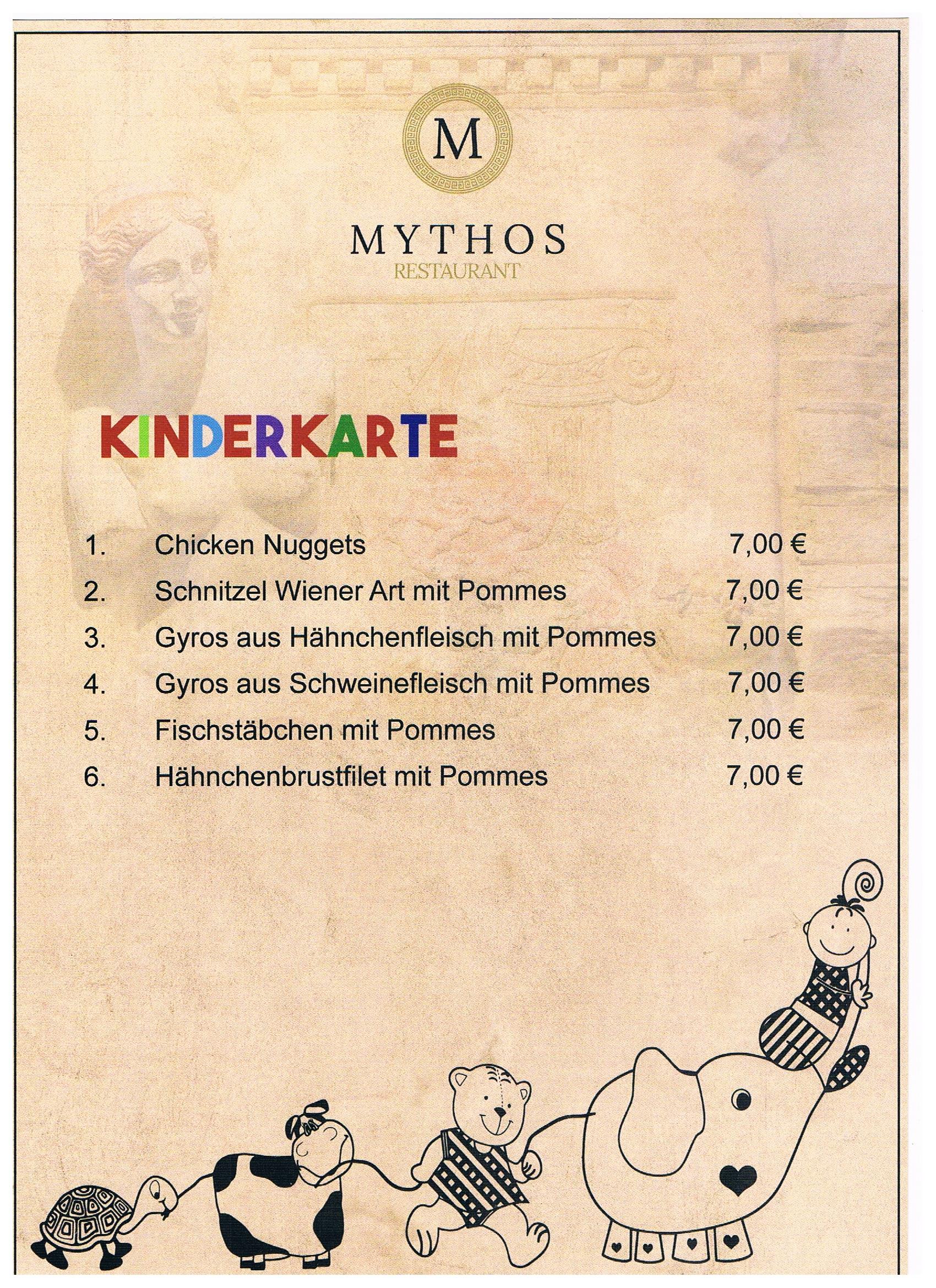 Restaurant Mythos - Speisekarte